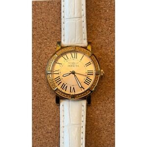 Invicta Wildflower 14892 Womens Gold Tone White Leather Watch Roman Numeral Dial